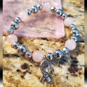 Breast Cancer Hope Bracelet Rose Quartz Med-Large